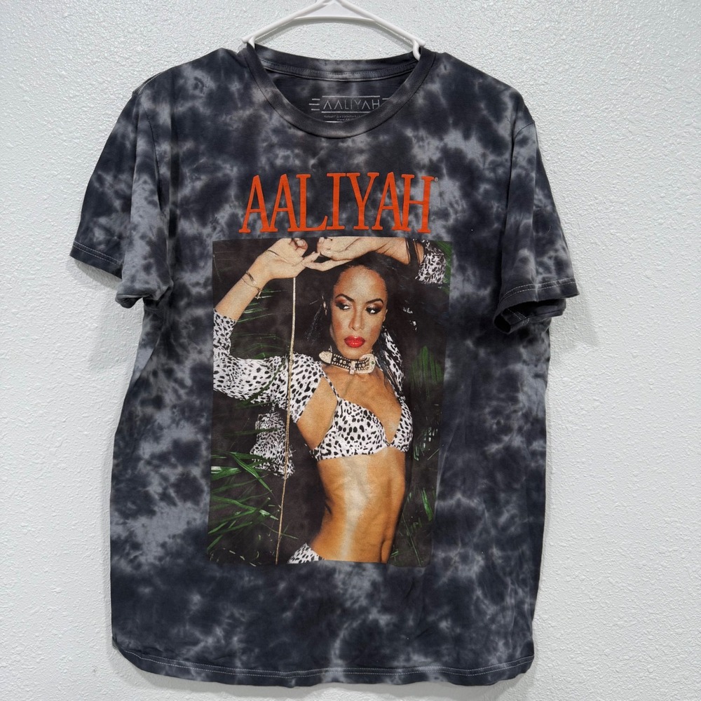 Ripple Junction Aaliyah Tie Dye Graphic T-Shirt Gray Black Women Large‎ Cotton